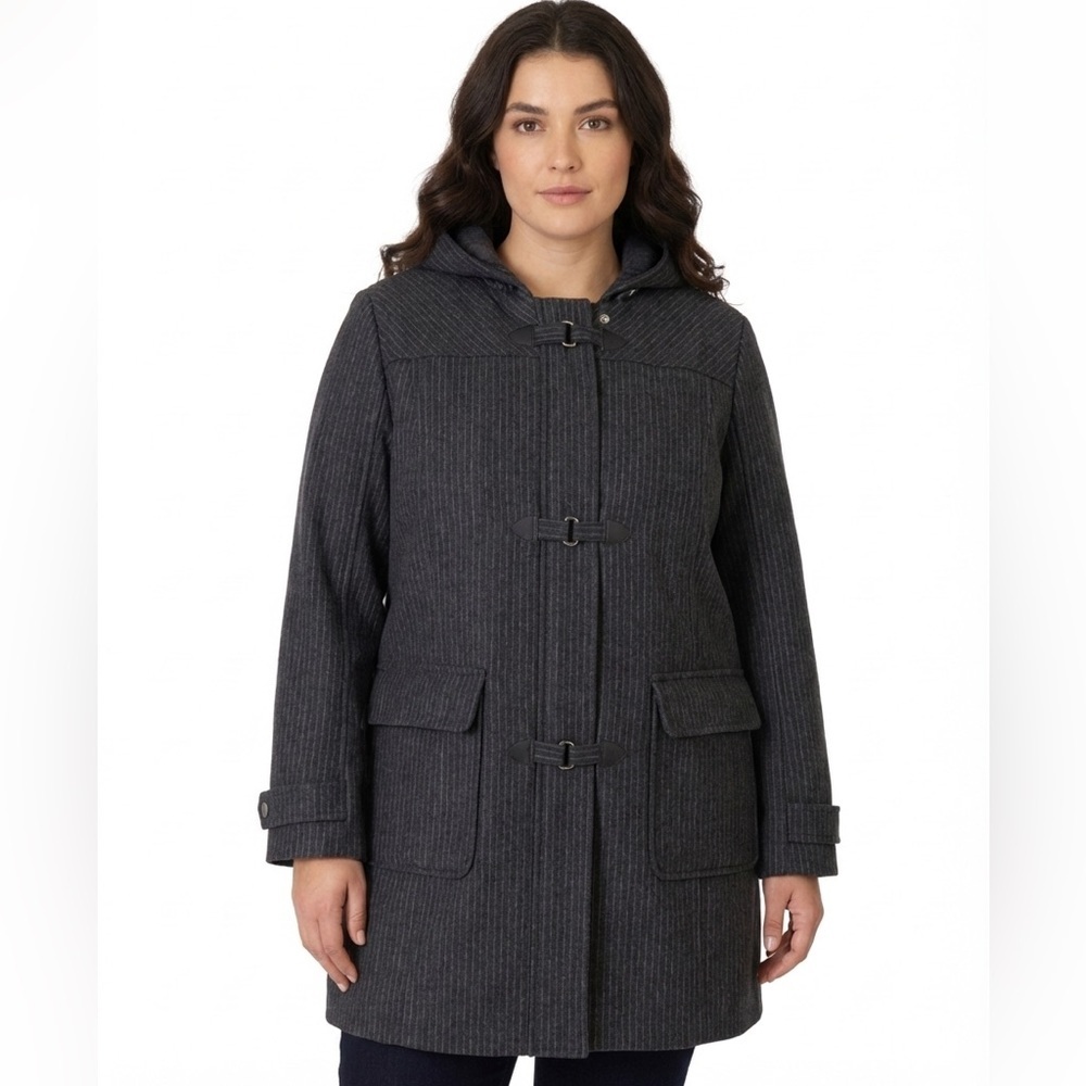 WOOLRICH Gray Pinstripe Wool Hooded Parka Coat Jacket 2XL